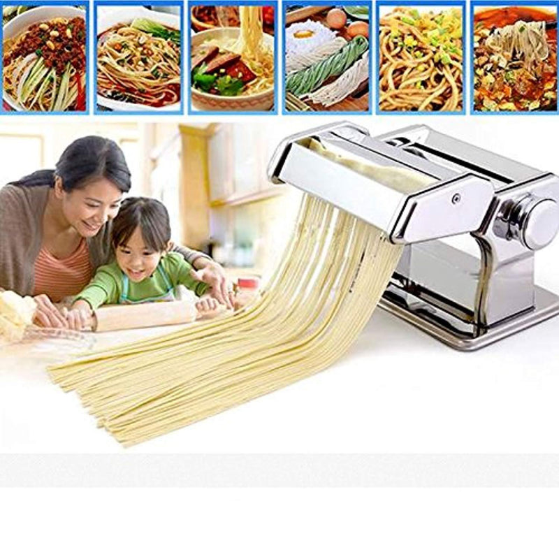 Pasta Maker Machine,Hand Crank Noodle Maker Stainless Steel Noodles Cutter with Clamp for Spaghetti Lasagna Tagliatelle