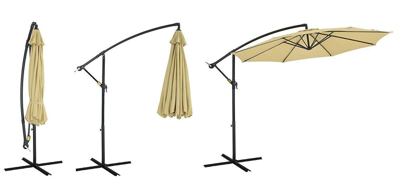 PATIO WATCHER 10ft Offset Cantilever Patio Umbrella Outdoor Market Hanging Umbrella with Crank & Cross Base for Backyard, Garden, Lawn and Pool - Beige