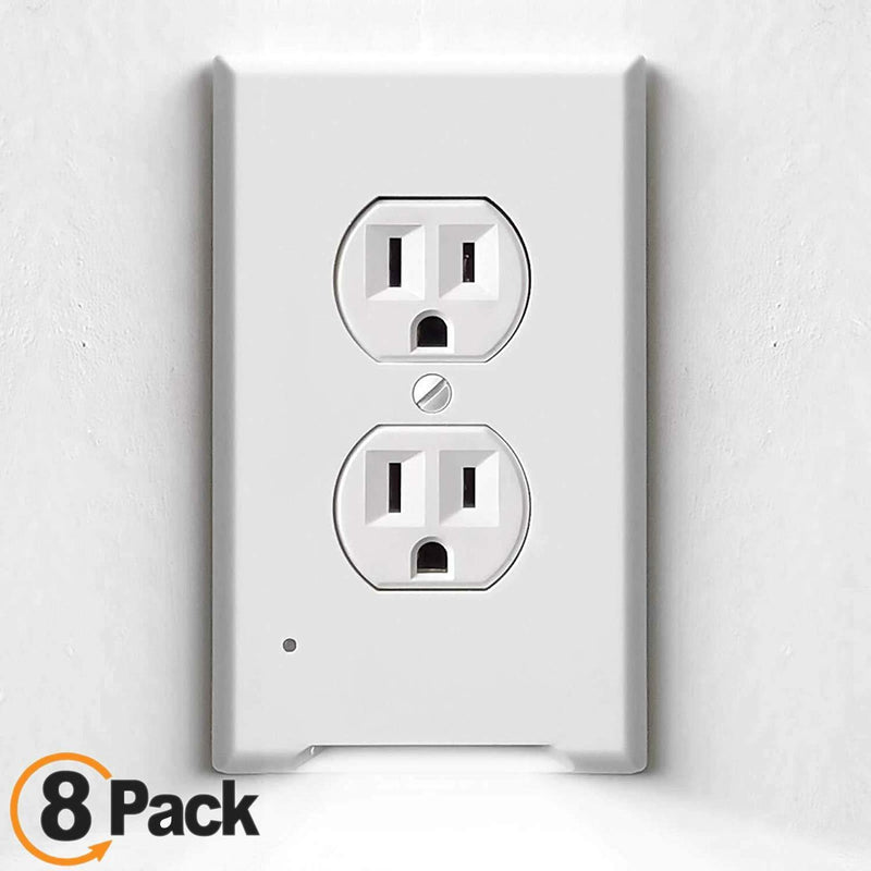 4Pack LED Night Light Outlet Cover Plate-No Wires Or Batteries,Light Sensor Auto-On LED Guidelight,Install In a Snap,Outlet Wall Plate With 0.3W High Brightness Night Light (White,Duplex)