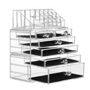 SANNO Acrylic Clear Make Up Organiser Cosmetic Storage Box Display Makeup Case, 20 Sections with 4 Drawers, Diamond Drawer Handle