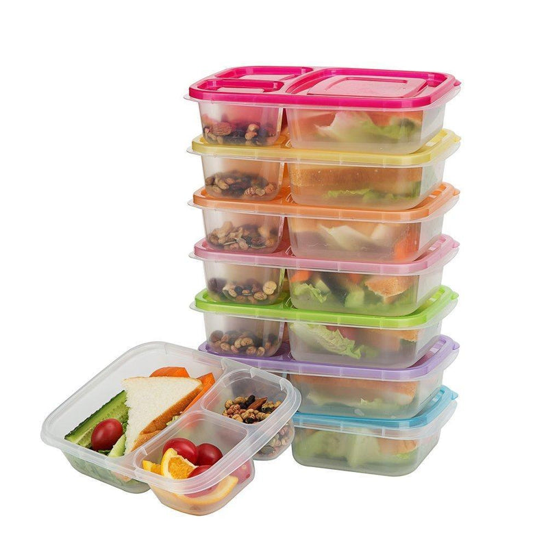 Bento Lunch Boxes, 3-Compartment Meal Prep Containers with Lids, Food Storage Containers, 7 Pack BPA Free Food Lunch box, LeakProof, Reusable, Stackable, Microwave, Freezer and Dishwasher Safe