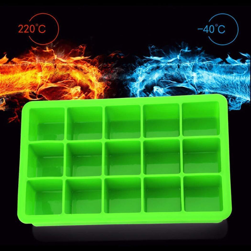 Silicone Ice Cube Trays, 3 Pack Flexible 15-Cavity Silicone Ice Cube Molds - FDA Certification, BPA Free, Stackable, Easy Release (3 colors - Orange/Blue/Green)