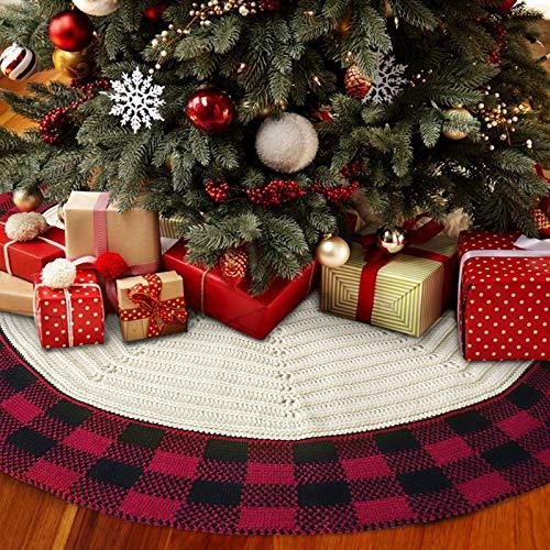 LimBridge Christmas Tree Skirt, 48 inches Diamond Knit Knitted Thick Rustic Xmas Holiday Decoration, Burgundy