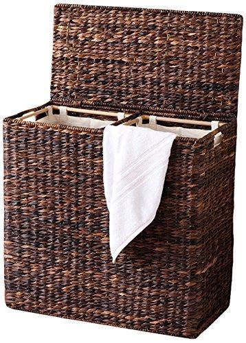 BirdRock Home Oversized Divided Hamper with Liners (Espresso) | Made of Natural Woven Abaca Fiber | Organize Laundry | Cut-Out Handles for Easy Transport | Includes 2 Machine Washable Canvas Liners