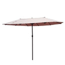 Outsunny VD-3454OPBE Crank-Tan 15' Double-Sided Twin Outdoor Market Patio Umbrella with Cran, L x 8.85'W x 7.9'H