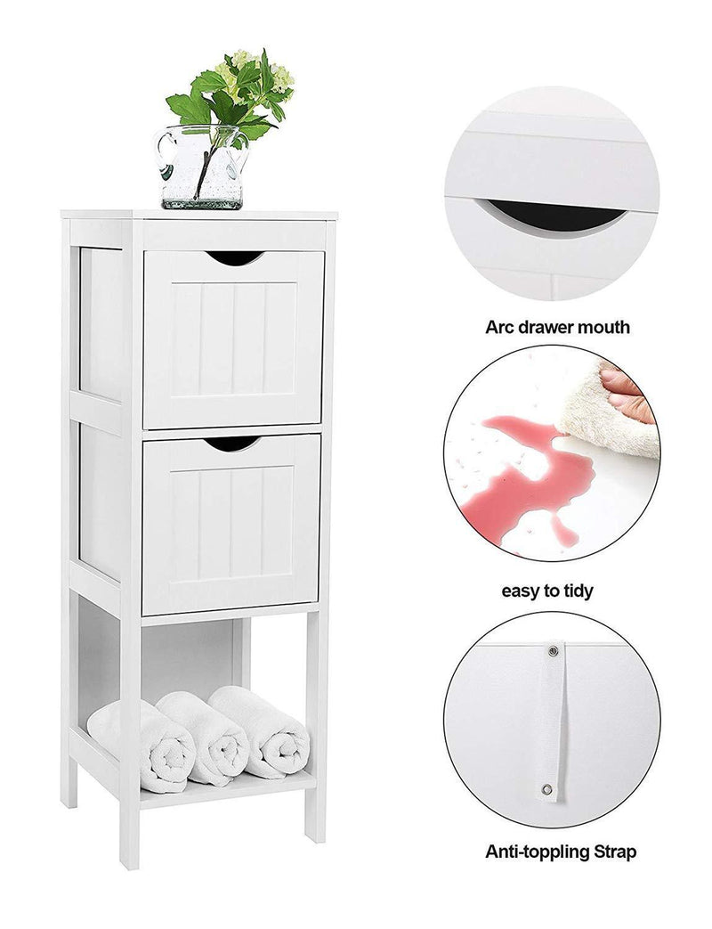 VASAGLE UBBC42WT Floor Cabinet Multifunctional Bathroom Storage Organizer Rack Stand, 2 Drawers, White