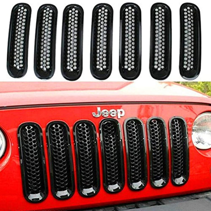 Topist 7pcs Black Front Grill Mesh Grille Insert Kit For Jeep Wrangler Rubicon Sahara Jk 2007-2017