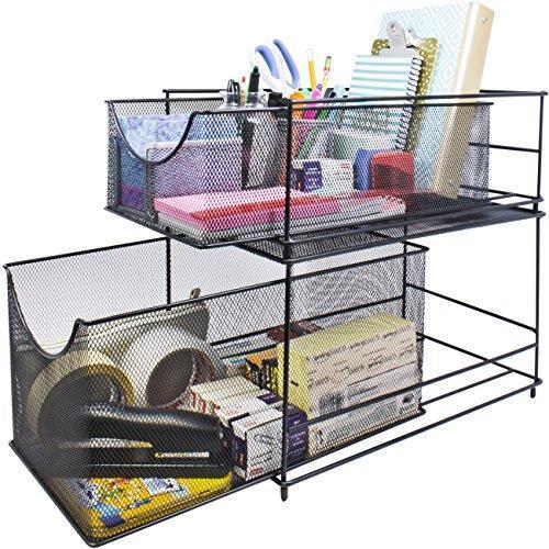 Sorbus Cabinet Organizer Drawer with Cover—Mesh Storage Organizer w/ Pull Out Drawers—Stackable, Ideal for Countertop, Cabinet, Pantry, Under the Sink, Desktop and More (Silver Bottom Drawer)