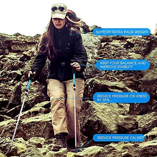 Koviti Trekking Poles Collapsible Hiking Poles - 2 Pack Auminum Alloy 7075 Walking Stick, Adjustable Quick Lock, Antishock Lightweight Folding Poles with 8 Season Accessories for Hiking, Camping