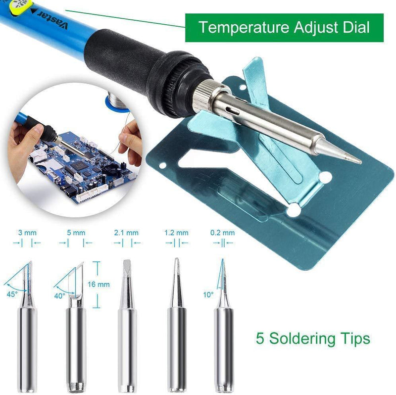 Vastar Soldering Iron Kit, Full Set 60W 110V Soldering Welding Iron Kit - Adjustable Temperature, 5pcs Different Tips, Desoldering Pump, Stand, Anti-static Tweezers and Additional Solder Tube