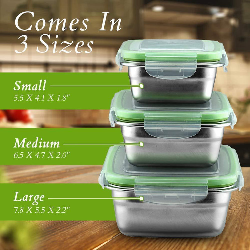 Klee Utensils 3-Piece Reusable Stainless Steel Food Storage Containers