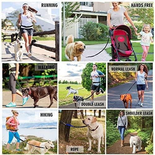 Paw Lifestyles Hands Free Dog Leash for Running Walking Training Hiking, Dual-Handle Reflective Bungee, Poop Bag Dispenser Pouch, Adjustable Waist Belt, Shock Absorbing, Ideal for Medium to Large Dogs