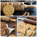 Sun Flower Christmas Wooden Rolling Pins Engraved Embossing Rolling Pin with Christmas Symbols for Baking Embossed Cookies(tree) (43×5cm)