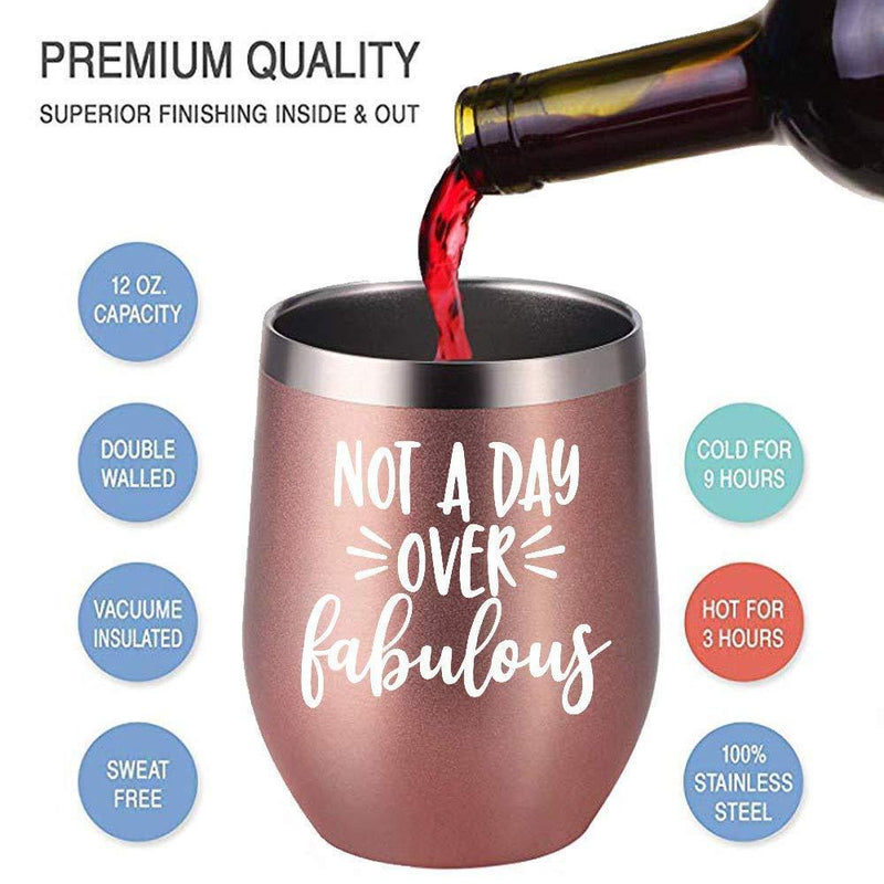 Wine Gifts Set for Women Wine Socks Gifts + Wine Tumbler with Funny Saying Not a Day Over Fabulous, Gift Baskets for Birthday Women, Mom, Grandma, Wife, Aunt, Daughter by Mavisgifts