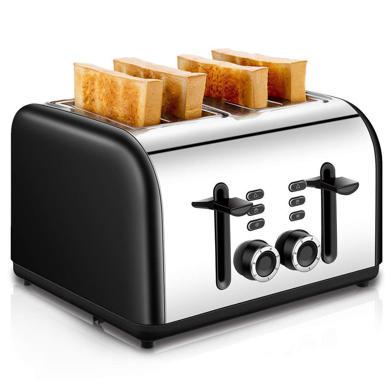 Toaster 4 Slice, CUSINAID Stainless Steel Toasters with Reheat Defrost Cancel Function, 7-Shade Setting, 4 Wide Slots Toaster - Black