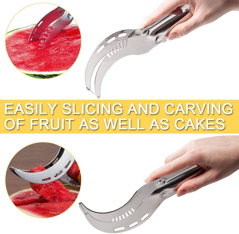 Watermelon Slicer Cutter Corer Server Multipurpose All in One Stainless Steel Knife Melon & Fruit Carving Slice Comfortable Rubber Handle Corer Tongs & Dicer Best Kitchen Gifts Tool Chuzy Chef