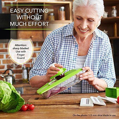 Mandoline Slicer - Premium Vegetable Potato Slicer Grater - Cutter for Tomato, Onion, Cucumber, Zucchini Pasta, Cheese - Julienne Veggie Peeler Chopper - Food Storage, 5 Blades & Hand Protector