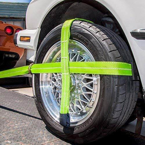 VULCAN High-Viz Adjustable Loop Auto Tie Downs with Snap Hook - 3300 lbs. Safe Working Load, 4 Pack - Easily Trailer Any Car, Truck, SUV, Jeep, Or Sportscar