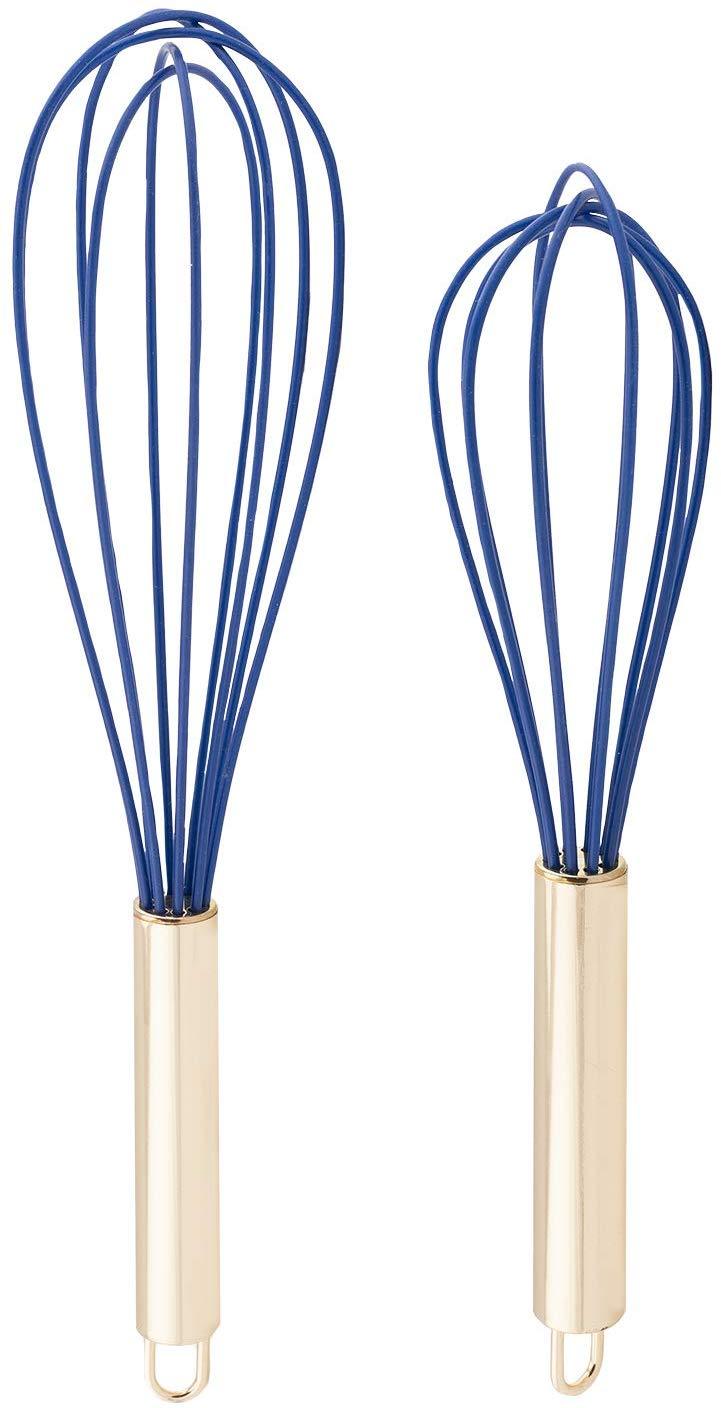 TEEVEA  Set of 2 Whisks, 10” and 12” Beaters, Stainless Steel and Silicone – Gold and Red