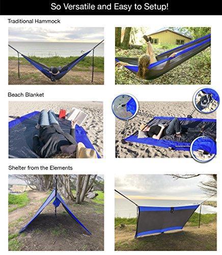 gear4U: Two Person, Double Camping Hammock with 2 Heavy Duty Tree Straps, 2 Pockets, 6 Tie Downs and Stakes. Strong Nylon Material. Best Gear for Backpacking, Hiking, Camping, Travel, Beach or Yard