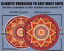 ENKORE Absorbent Coasters For Drinks - 6 Pretty Mandala Patterns on Big Ceramic Stones with Cork Back, Use as Elegant Home Decor and Save Your Furniture From Damage By Water Stain And Marks, No Holder