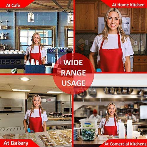 CHEFLUX [12pk] Premium Professional Red Restaurant Aprons with 2 Large Pockets [Bulk] Chef Cooking Bib Apron for Kitchen Waitress [Unisex] Men Women [53 g Lightweight] BBQ Painting Stylist Artist