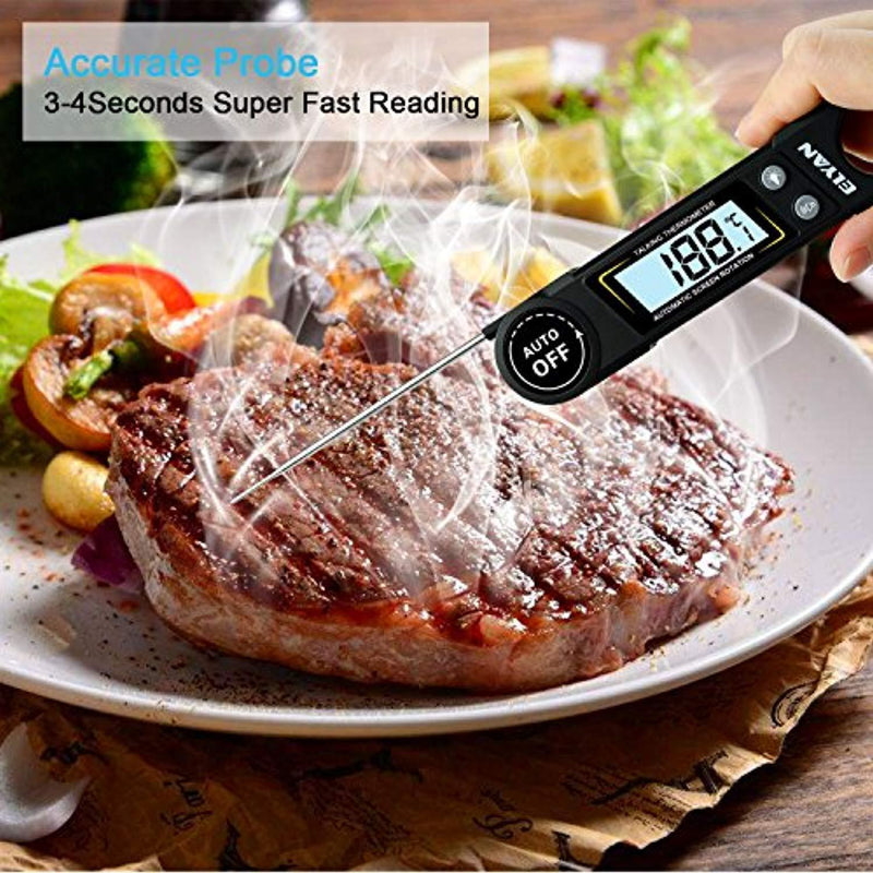 ELYAN Kitchen Thermometer Meat Thermometer Cooking Thermometer BBQ Thermometer Report Thermometer Instant Read Thermometer with Blue Backlit LCD Display Voice for Grilling Food Milk Bath Water