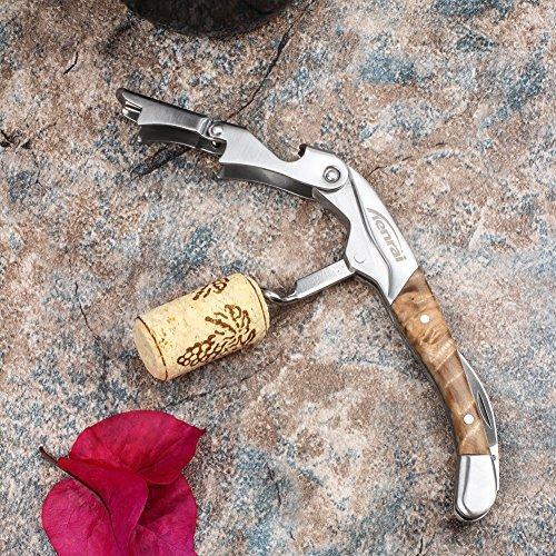 Tenrai Waiter's Corkscrew White Kageki Handle All-in-one Wine Opener, Bottle Opener and Foil Cutter