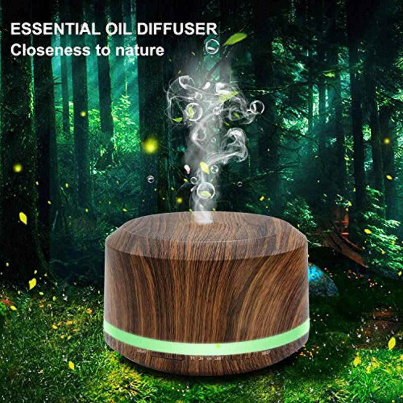 Essential Oil Diffuser 450ml, Dark Wood Grain Aromatherapy Diffusers and Air Humidifiers Set for Large Room - LUSCREAL Gift Idea