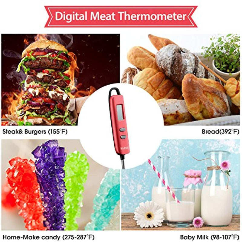 Habor Meat Thermometer, Instant Read Thermometer Digital Cooking Thermometer, Candy Thermometer with Super Long Probe for Kitchen BBQ Grill Smoker Meat Oil Milk Yogurt Temperature (Pimiento Red)