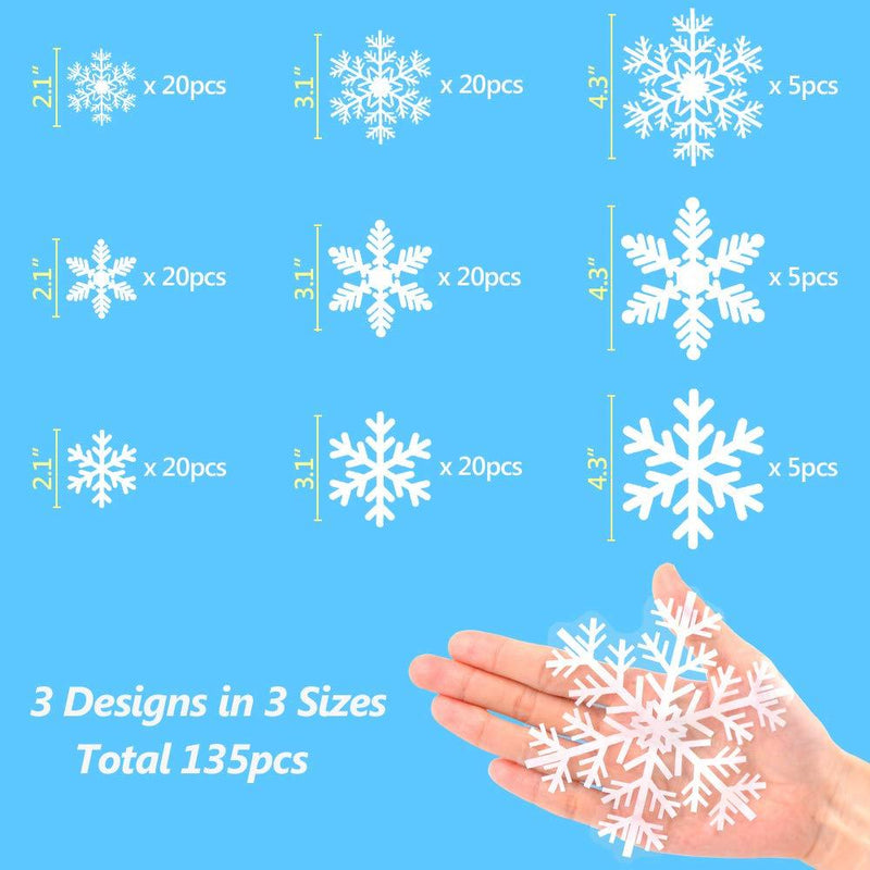 LUDILO 135Pcs Christmas Window Clings Snowflakes Window Decals Static Window Stickers for Christmas Decorations Window Décor Ornaments Xmas Party Supplies