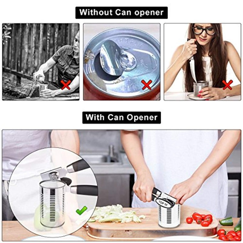 Can Opener, Can Opener Manual Food-Safe FDA Stainless Steel, NO-Rust, Ergonomic Anti Slip Design Big Knob For Easy Turn,Home Restaurant Smooth Edge Can Openers Suitable For The Elderly