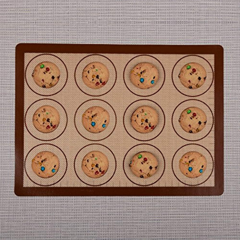 Seamersey Silicone Baking Mat Sheet Set - Set of 3 Sheet - Non-Stick Silicon Liner for Bake Pans & Rolling with Measurements - Macaron/Pastry/Cookie/Bun/Bread Making(16" x 11.5", Brown)