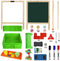 Evergreen Art Supply 3 In 1 Kids Wooden Art Easel with Bonus Kids Art Supplies, Double Sided Children Easel Chalkboard / Magnetic Dry Erase Board