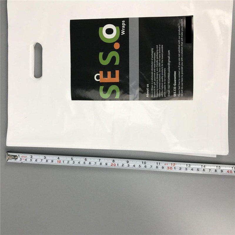 SES.CO 12"x15" White Plastic Merchandise Bags Extra Thick Medium Die Cut Shopping Package,100ct