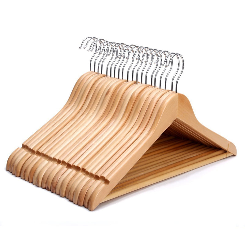 JS HANGER Solid Wooden Suit Hangers Retro Finish with Anti-Rust Hooks and Non-Slip Bar - 20 Pack