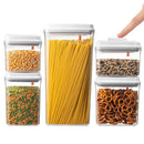 BREVER 5-PC AirTight Push Pop Food Storage Container Set Value Pack - Cereal, Flour, Sugar, Pasta, Rice - 100% BPA FREE, 5 Yr Warranty