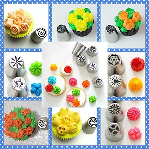 Russian Piping Tips Cake Decorating Supplies Cakes of Eden Kit Flower Frosting tips Set 12 Icing Nozzles 2 Couplers 2 Leaf Tips 1 Silicone Bag 10 Pastry Baking Bags