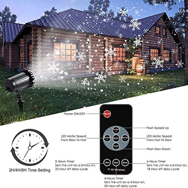 Decoration Projector Lights, Christmas Projector Lamp with Rotating Snowflake & Snow Falling, Remote Timer 4 Modes IP65 Waterproof LED Landscape Projector for Christmas Halloween Birthday Wedding Part