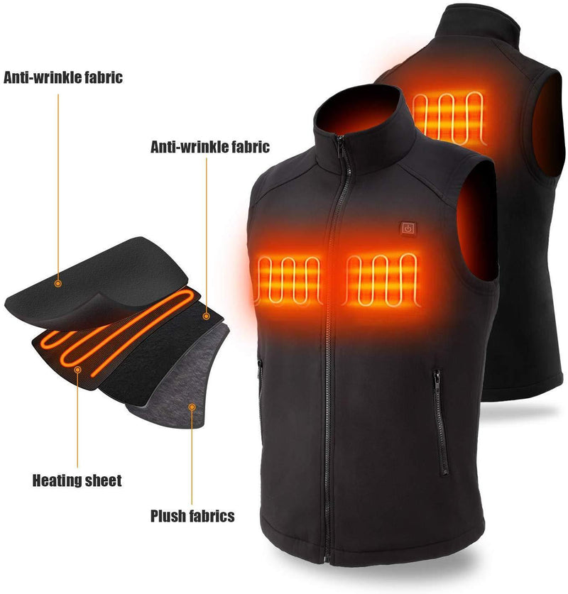 Sunbond Heated Vest Electric Warm Vest, Outdoor Heating Clothing Heated Vest for Men with 5V 7500mAh Battery Pack (L)