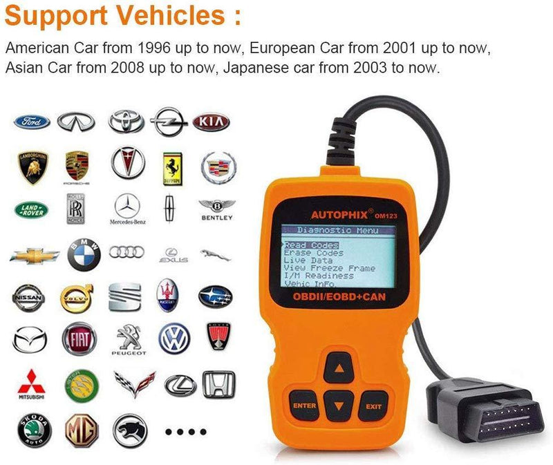 OM123 Vehicle Car Fault Code Reader - TekkPerry Mini Portable LCD OBDMATE OBDII OBD2 EOBD+CAN Scan Scanner Tool Car Vehicle Auto Engine Trouble Analyzer Tester Diagnostic Code Scanner Tool Orange