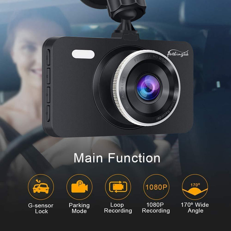 Dash Cam 1080P DVR Dashboard Camera Full HD 3" LCD Screen 170°Wide Angle, WDR, G-Sensor, Loop Recording Motion Detection Excellent Video Images(Black)