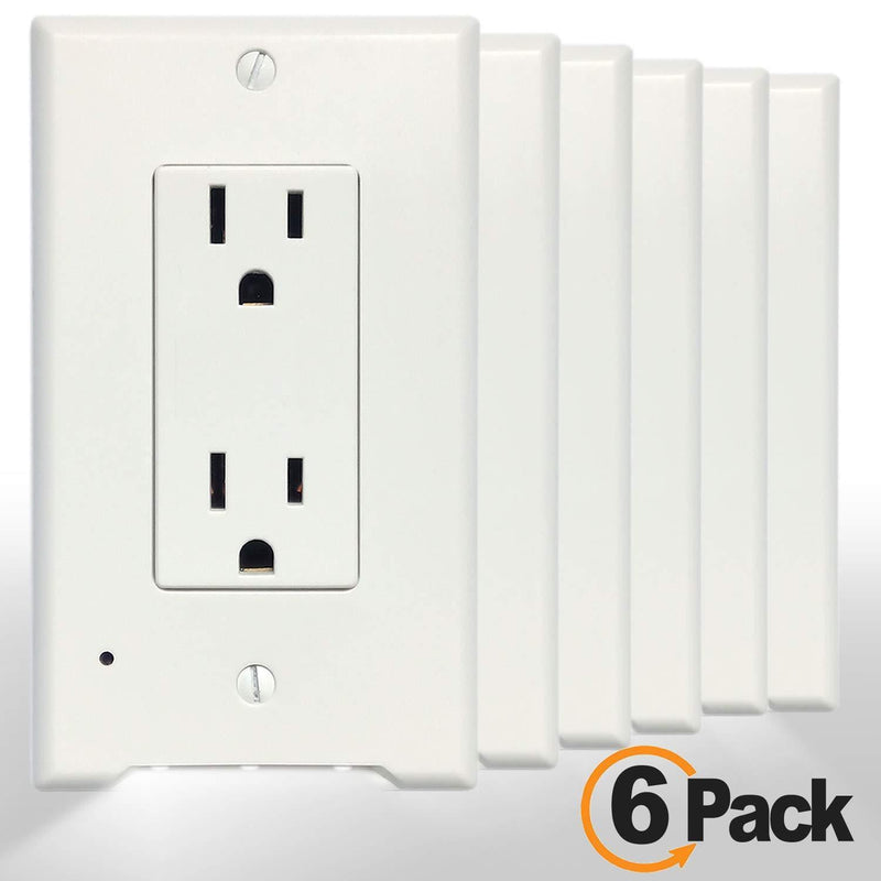 4Pack LED Night Light Outlet Cover Plate-No Wires Or Batteries,Light Sensor Auto-On LED Guidelight,Install In a Snap,Outlet Wall Plate With 0.3W High Brightness Night Light (White,Duplex)