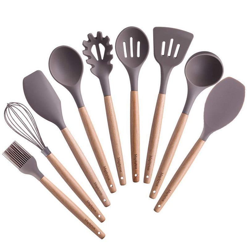 Silicone Cooking Utensils, 6 Pieces Nonstick Kitchen Tool Set BPA Free with Natural Acacia Hard Wood Handle by Maphyton