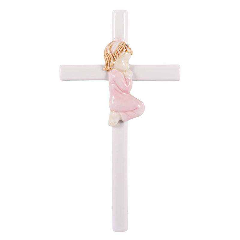 Praying Girl Hand Painted White Porcelain 7.5 inch Wall Cross by Christian Living