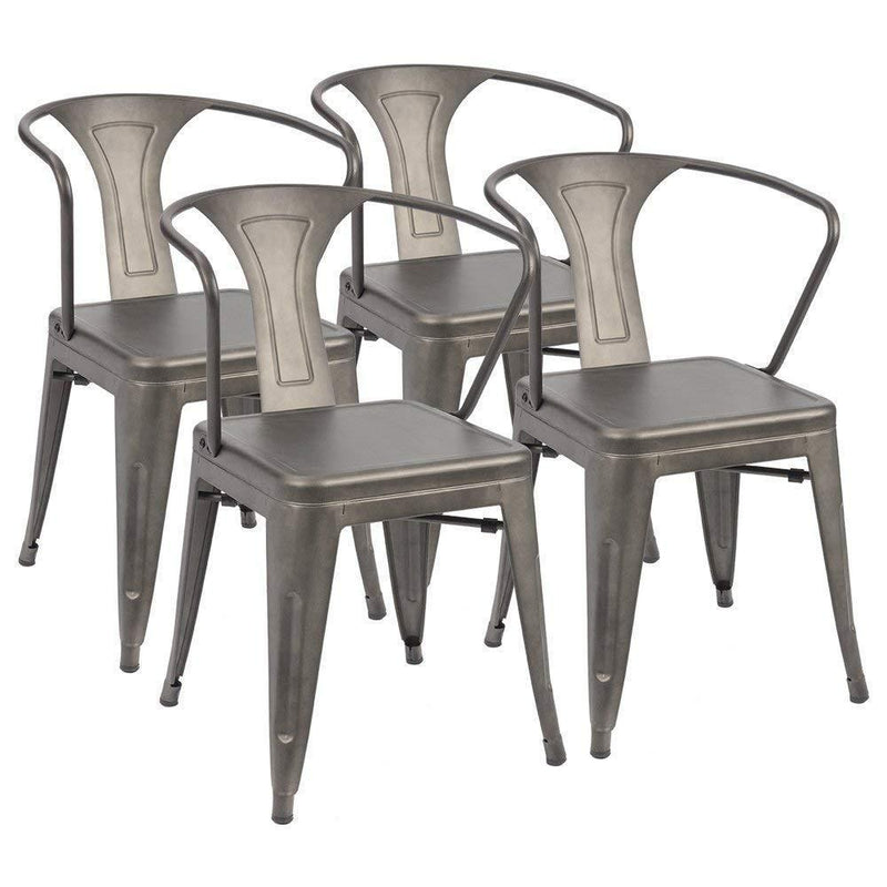 Furmax Metal Dining Chair Indoor-Outdoor Use Stackable Classic Trattoria Chair Chic Dining Bistro Cafe Side Metal Chairs Gun Metal(Set of 4)