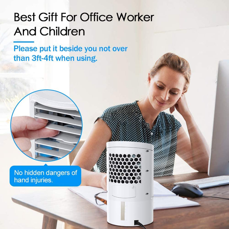 MOSAJIE Personal Air Cooler, Portable Air Conditioner, Desktop Cooling Fan, Mini Space Evaporative Air Cooler with with 7 Colors LED Lights, Timer, Handle, 3 Speeds for Home, Office, Room