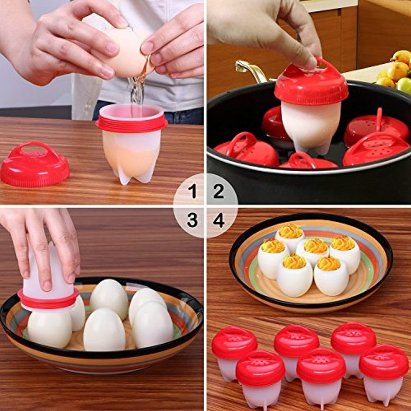 Egg Cooker - Hard Boiled Eggs without the Shell, Eggies ready for snack,6 Pack with BONUS ITEM.