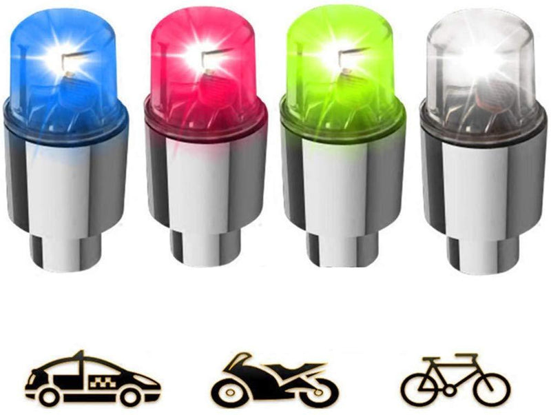 Gechiqno 4 Pair LED Wheel Lights - Car Bike Wheel Tire Tyre Valve Dust Cap, Safety, Waterproof, Motion Activated, Spoke Flash Lights Car Valve Stems & Caps Accessories