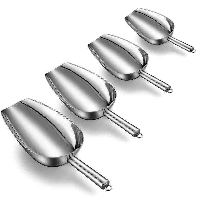 Fungun 4PCS Stainless Steel Scoop Set for Weddings Cube/Coffee Bean/Candy/Flour/Popcorn/Ice Cream-5/8/12/20 Oz